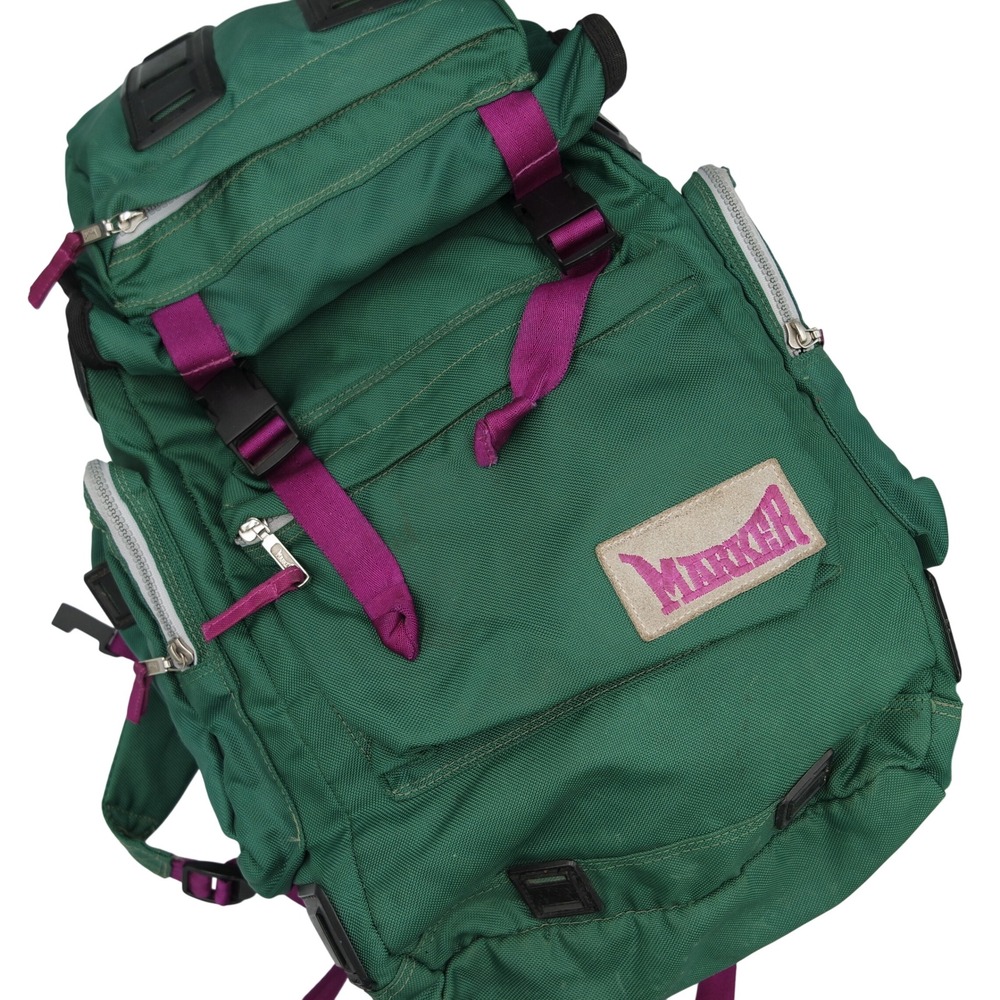 Vintage Marker Backpacking Pack Green Magenta Hiking Daypack Made in Korea 90s